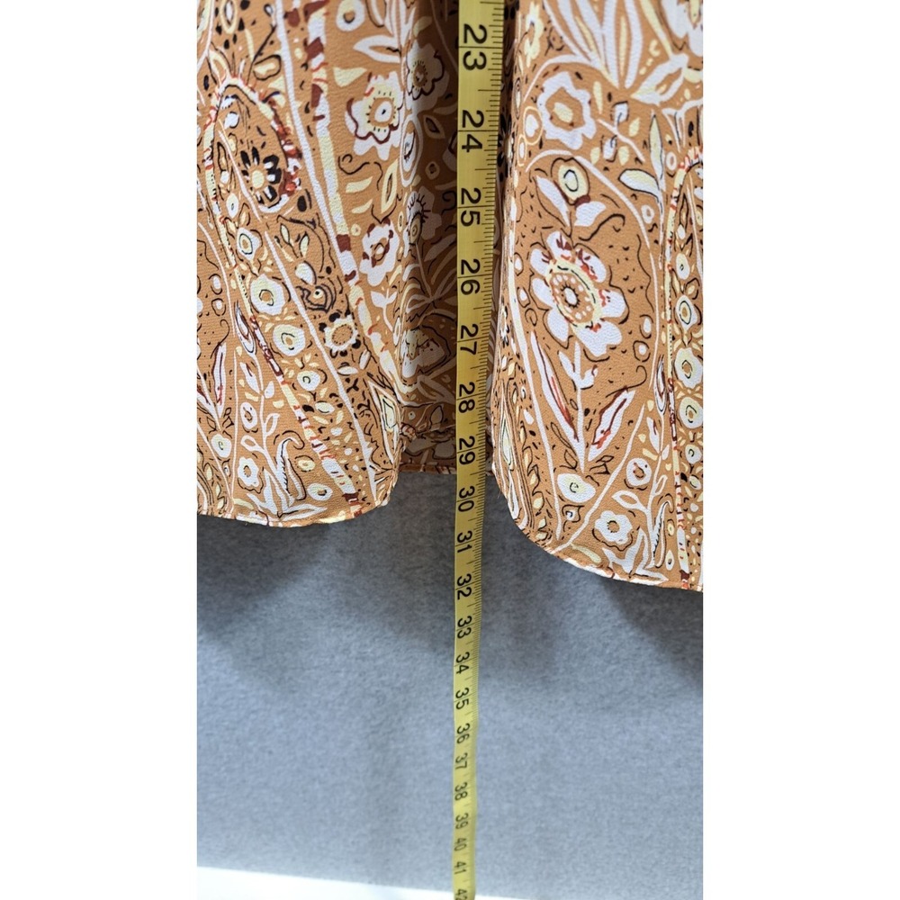 Melloday Blouse Women XL 40" Smocked Floral Peasant Elastic Sleeves Gold Sheer - Picture 12 of 15